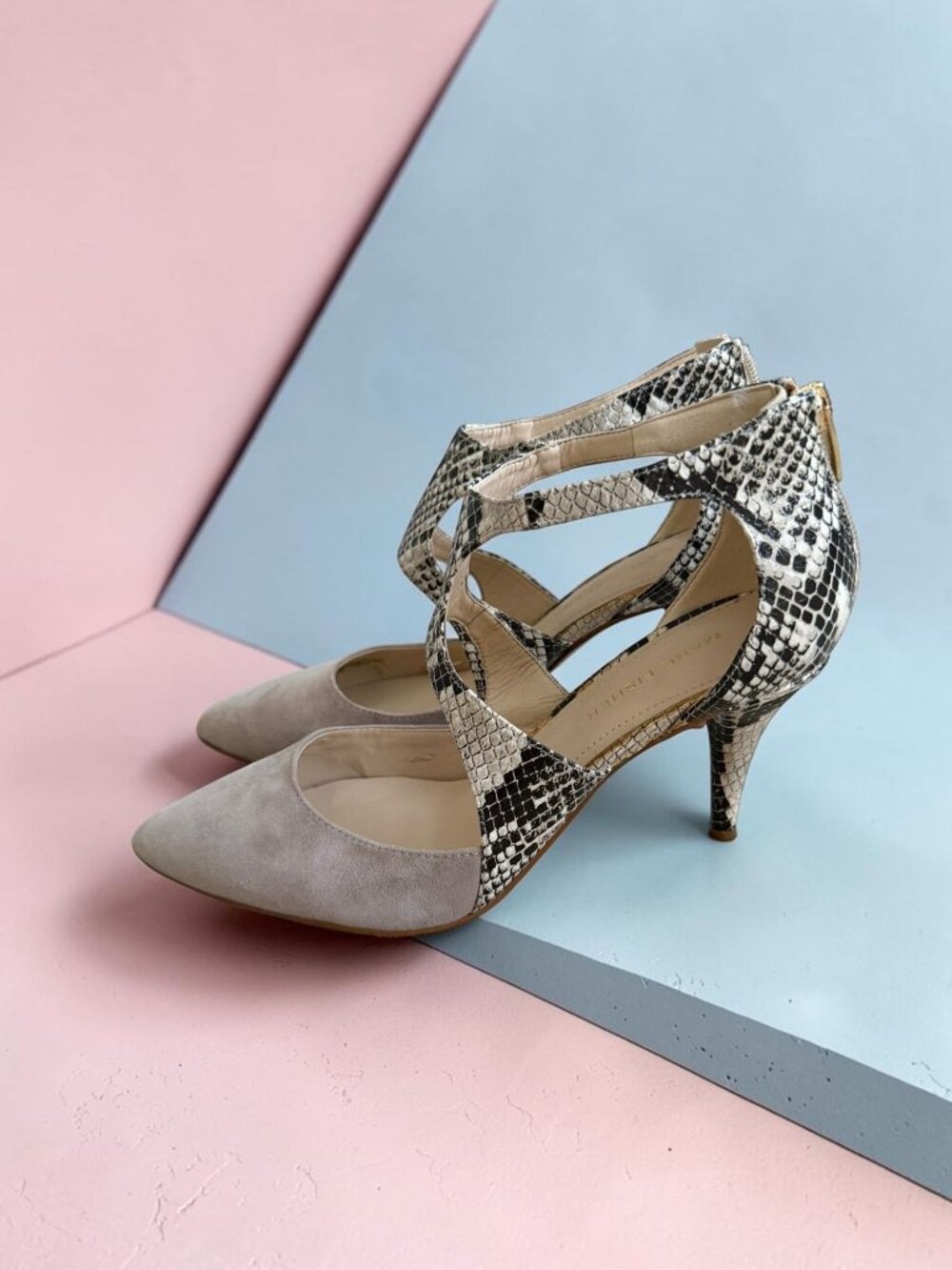 MARC FISHER Gray Suede Snake Print Heels Size 8